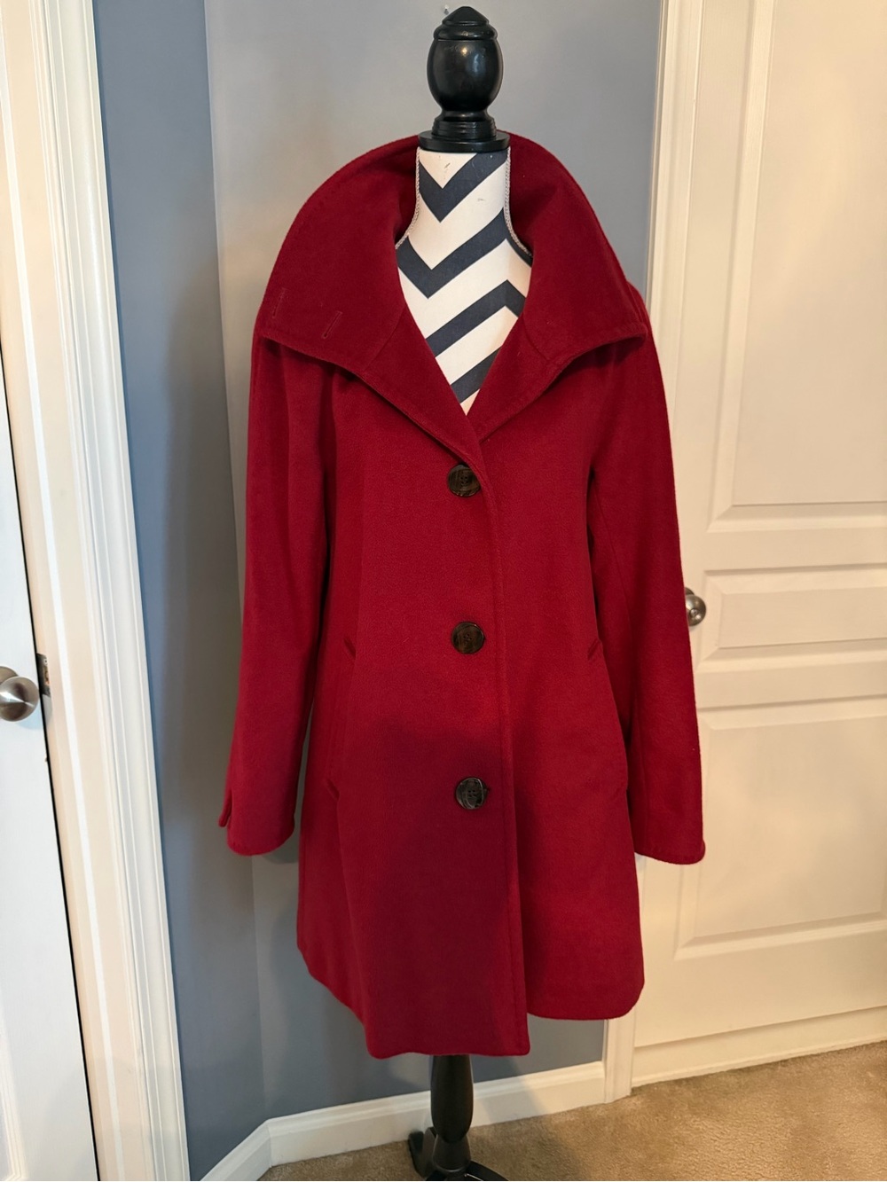 Ellen Tracy Crimson Red Wool Pea Coat